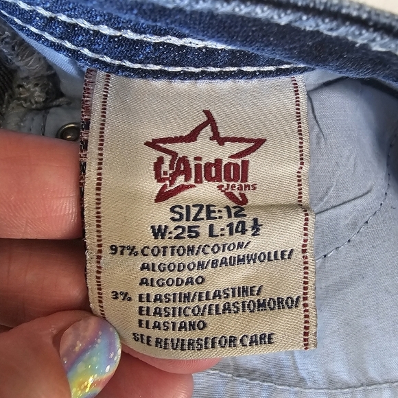 LA Idol Girls Size 12 Capri Jeans Denim Embroidered Bling Pockets Y2K - Picture 12 of 14